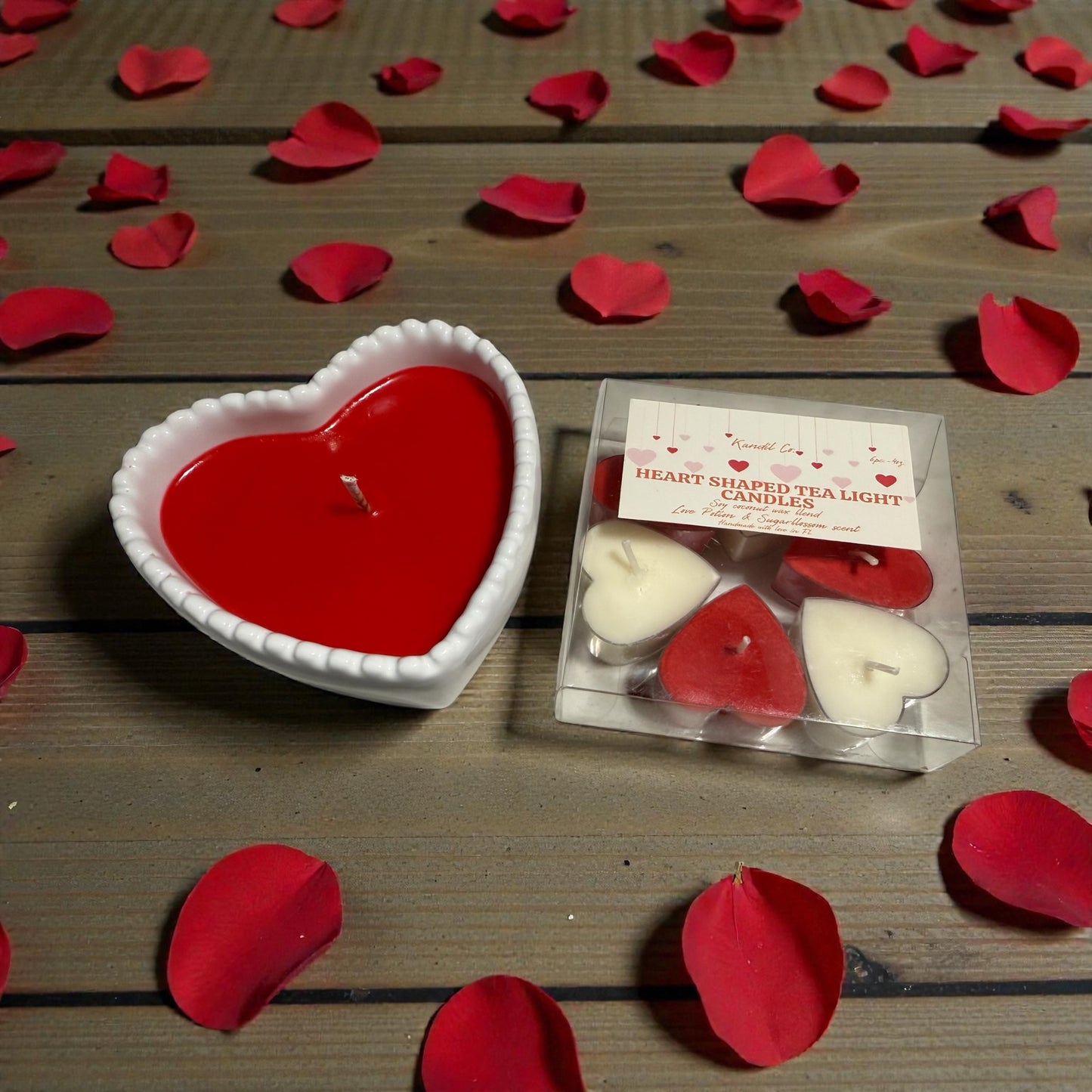 Red Heart Candle & Heart Tea-Light Set